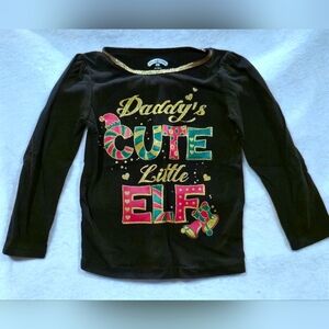 3T Girls Black Christmas Shirt "Daddy's Cute Little Elf" Shirt
